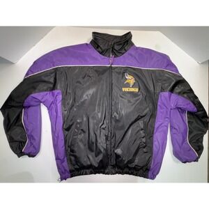 NFL Minnesota Vikings Windbreaker Jacket Purple Black Full Zip Mens LG Vintage